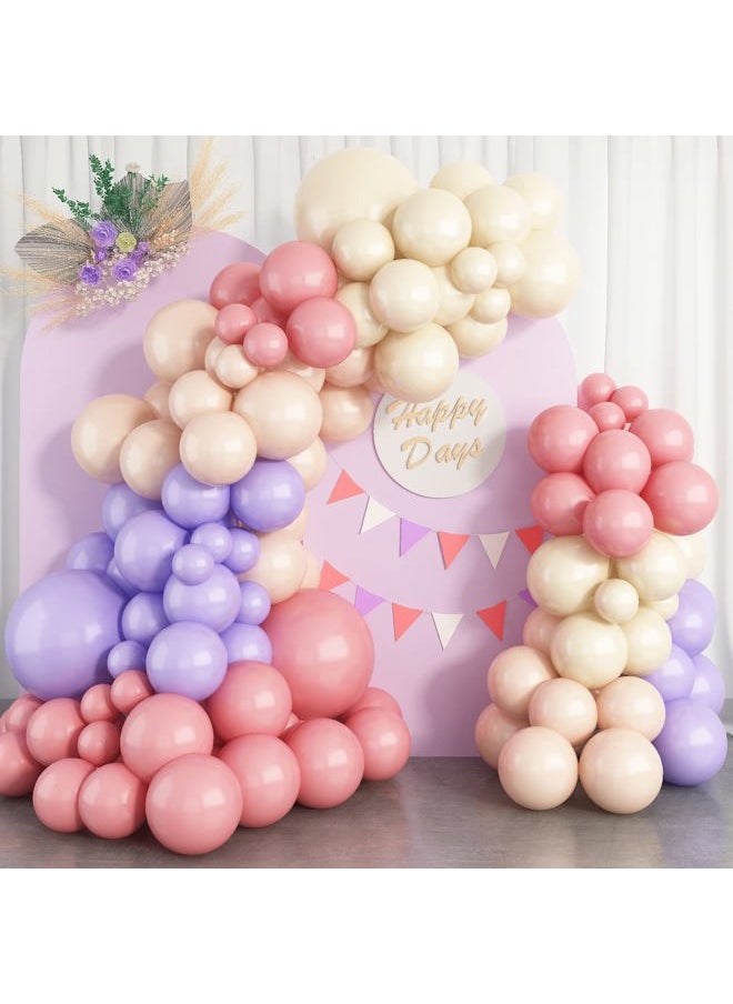 Isndare - Purple Pink Balloon Garland Arch Kit Nude White Double Stuffed Balloons Cream Blush White Sand Latex Balloons Peach Pastel Light Purple Dusty Pink Balloon Birthday Party Decoration Boho Wedding - Image 1
