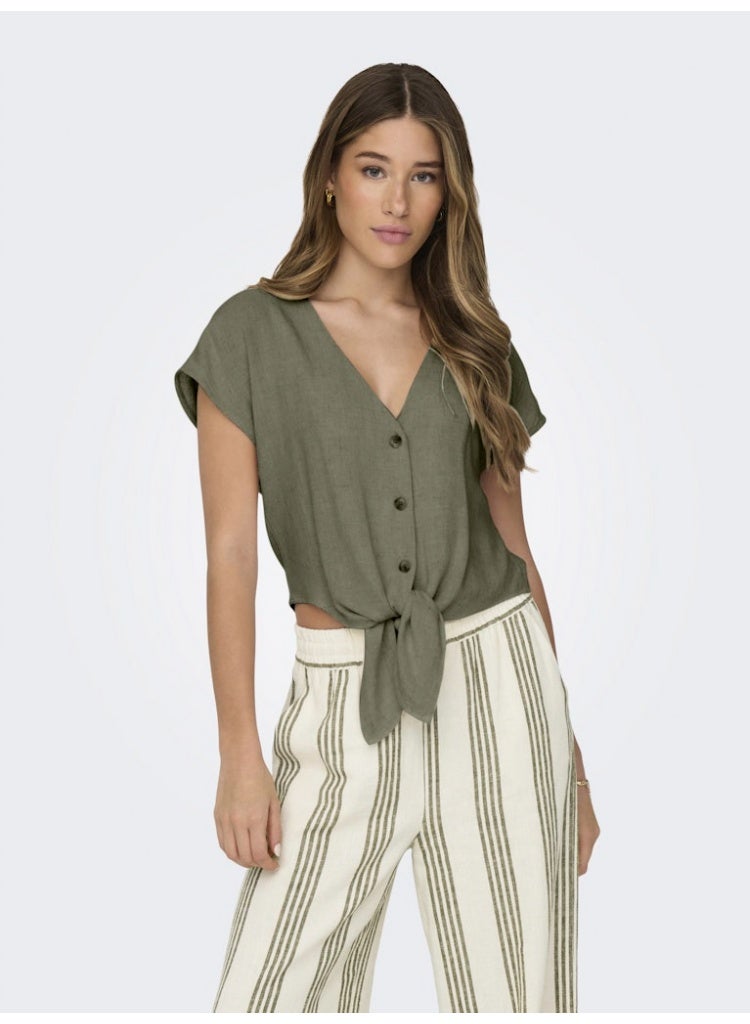 ONLY Onlsiesta Ss Knot Lin Bl Shirt Pnt Noos - Image 3