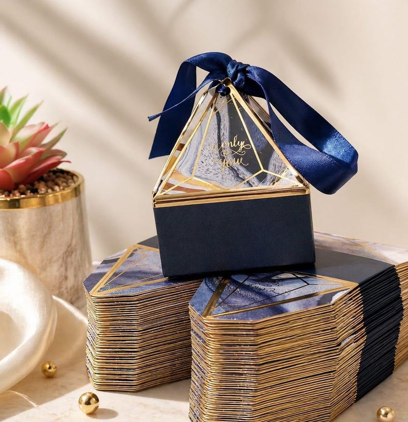 VRB Dec 40pcs Small Diamond Gift Boxes for Packaging/Gift Boxes for Gifting,hamper boxes for gift empty,return Gifting,Chocolates,Dry Fruits,Wedding & Pooja Gifts. (40 Pcs Blue With Ribbon) - Image 1
