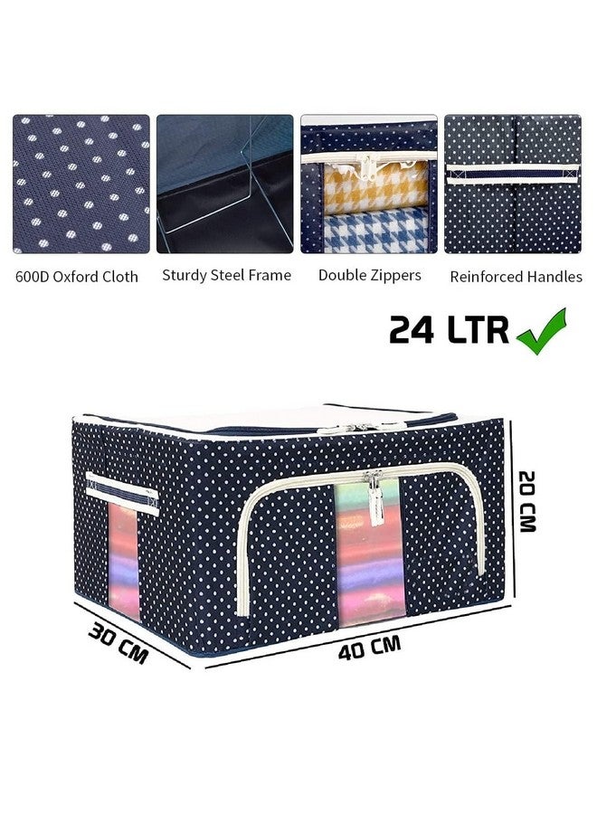 HORPIN HORPIN Oxford Fabric Foldable Cloth Storage Box Steel Frame Clothes Organizer Storage Box For Wardrobe, Saree, Shirts, And Blankets (24 Ltr-Pack Of 1, Blue) - Image 2
