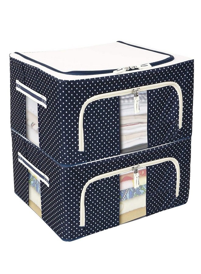 HORPIN HORPIN Oxford Fabric Foldable Cloth Storage Box Steel Frame Clothes Organizer Storage Box For Wardrobe, Saree, Shirts, And Blankets (24 Ltr-Pack Of 1, Blue) - Image 1