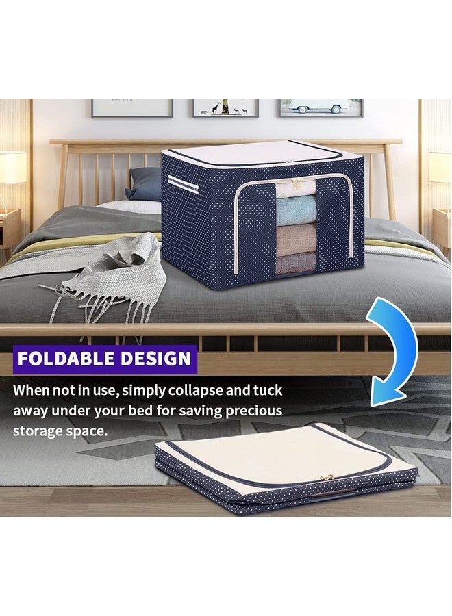 HORPIN HORPIN Oxford Fabric Foldable Cloth Storage Box Steel Frame Clothes Organizer Storage Box For Wardrobe, Saree, Shirts, And Blankets (24 Ltr-Pack Of 1, Blue) - Image 3