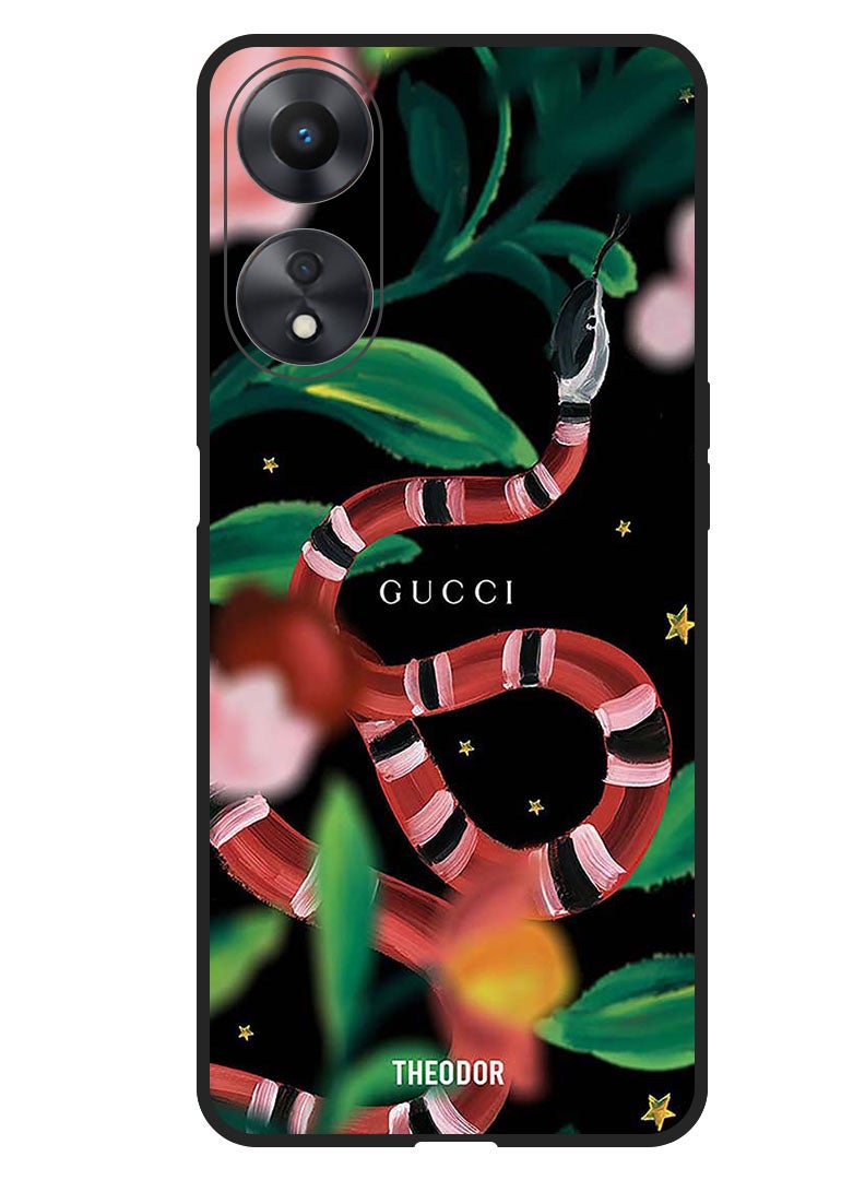 Theodor Protective Case Anti Scratch Shock Proof Bumper Cover For Oppo A98 Red Snake & Leaves - Image 1
