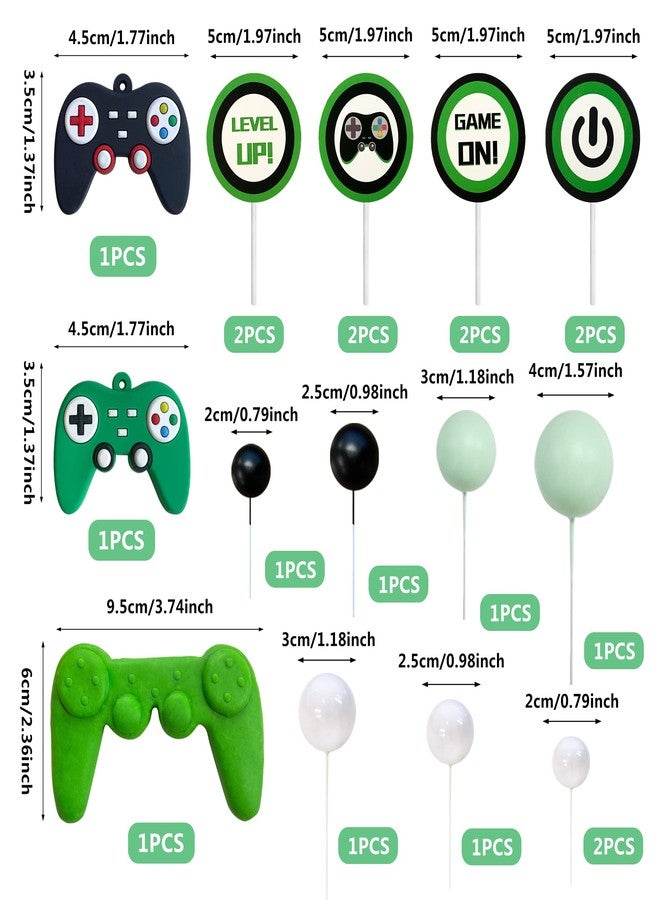 TOSPARTY 19PCS Video Game Themes Cake Toppers Game Controllers Cake Decorations Gaming Party Decoration for Man Or Gaming Party Cake Decoration (Green) - Image 2