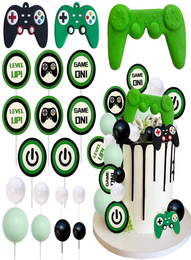 TOSPARTY 19PCS Video Game Themes Cake Toppers Game Controllers Cake Decorations Gaming Party Decoration for Man Or Gaming Party Cake Decoration (Green) - Image 1