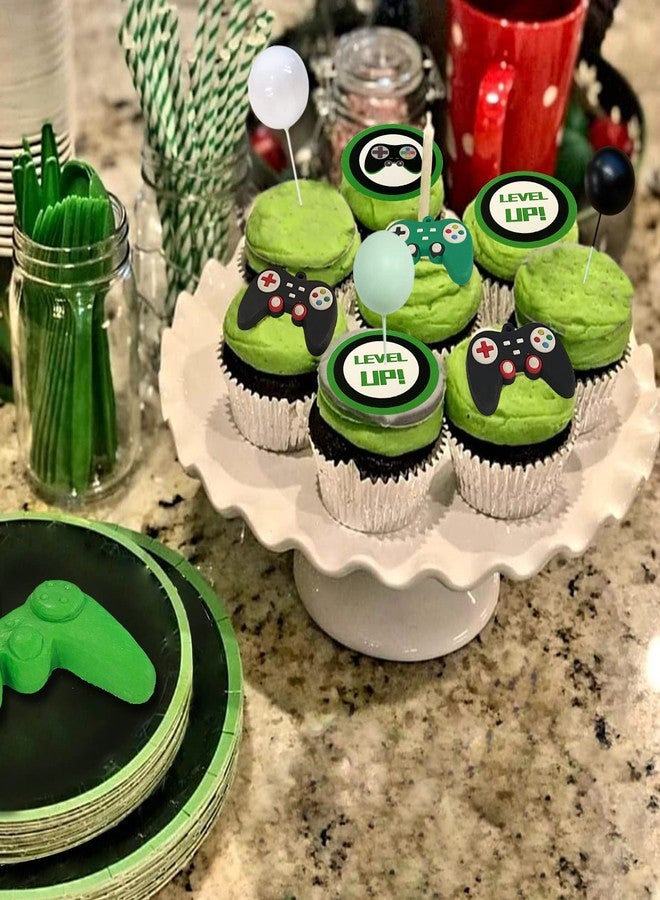 TOSPARTY 19PCS Video Game Themes Cake Toppers Game Controllers Cake Decorations Gaming Party Decoration for Man Or Gaming Party Cake Decoration (Green) - Image 3
