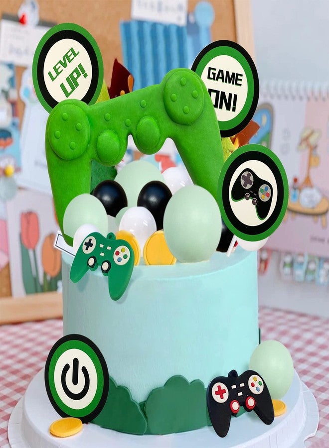 TOSPARTY 19PCS Video Game Themes Cake Toppers Game Controllers Cake Decorations Gaming Party Decoration for Man Or Gaming Party Cake Decoration (Green) - Image 4