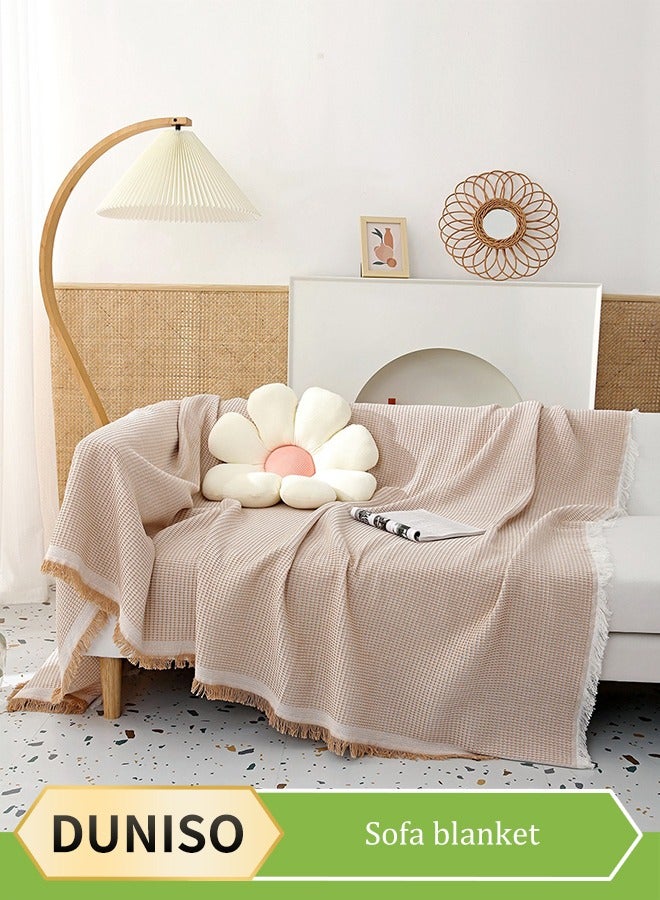 DUNISO غطاء أريكة بسيط، منشفة أريكة، غطاء أريكة بأسلوب بسيط، بطانية أريكة لجميع الفصول بغطاء أريكة قطعة واحدة سهلة العناية بها، بطانية متعددة الوظائف، شال، منشفة أريكة 130*180 سم (كاكي) - Image 1