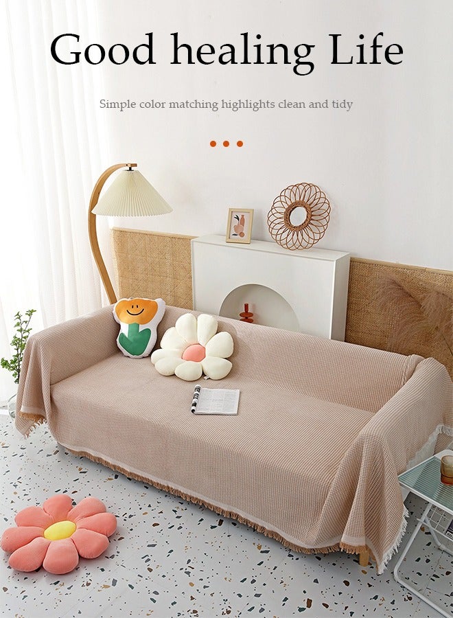 DUNISO غطاء أريكة بسيط، منشفة أريكة، غطاء أريكة بأسلوب بسيط، بطانية أريكة لجميع الفصول بغطاء أريكة قطعة واحدة سهلة العناية بها، بطانية متعددة الوظائف، شال، منشفة أريكة 130*180 سم (كاكي) - Image 3