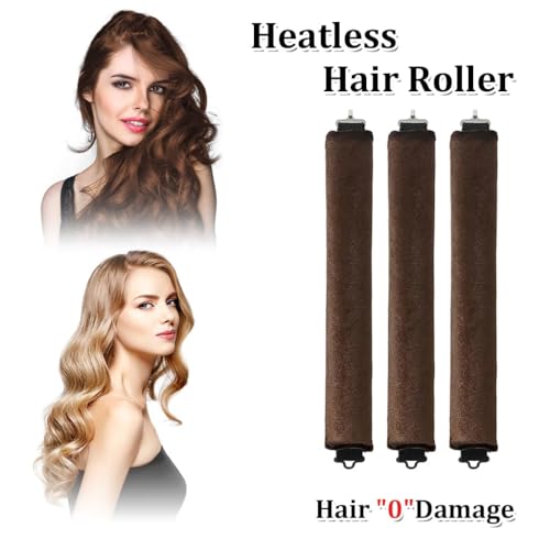 SHOPOGENIX 3 Pcs Heatless Hair Curler with Hook, Satin Rollers for All Hair Types | No-Heat Curls to Sleep, Flexible Curling Rods for Blowout Hair | Soft Curlers for Women | Brown | Safe Hair Styling Tool (Brown, Free) - Image 5