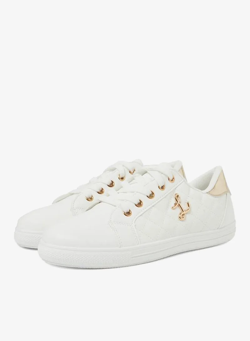 Take Two  White Quilted PU Lace-Up Sneakers for Women | Best Price UAE