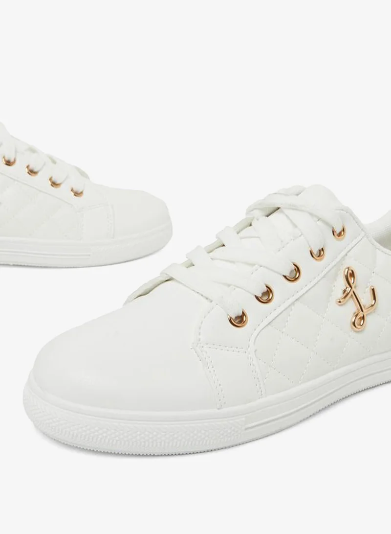 Take Two  White Quilted PU Lace-Up Sneakers for Women | Best Price UAE