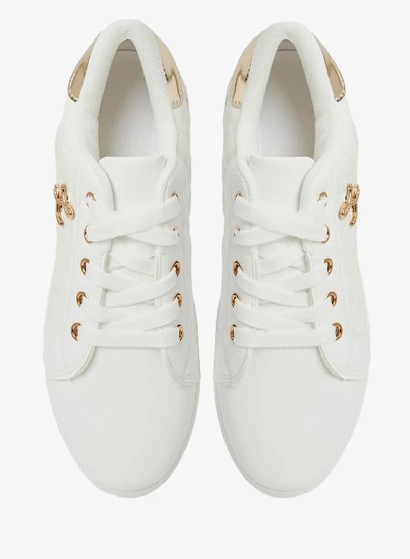Take Two  White Quilted PU Lace-Up Sneakers for Women | Best Price UAE