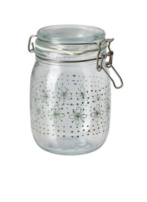 Jar with lid patterned light green 1 l