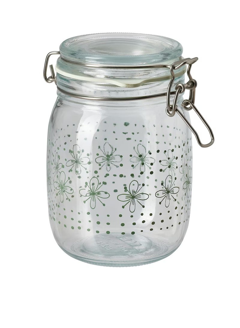 Jar with lid patterned light green 1 l
