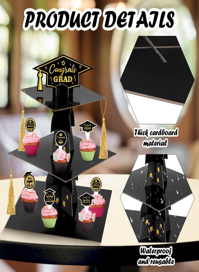 Mooliwe 2 Set Graduation Cap Cupcake Stand with 24 Graduation Cupcake Toppers 6 Tassel Graduation Party Decorations Graduation Cardboard Cake Dessert Holder Tower for 2026 Congrats Grad Party Supplies - Image 5