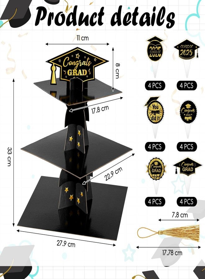 Mooliwe 2 Set Graduation Cap Cupcake Stand with 24 Graduation Cupcake Toppers 6 Tassel Graduation Party Decorations Graduation Cardboard Cake Dessert Holder Tower for 2026 Congrats Grad Party Supplies - Image 3