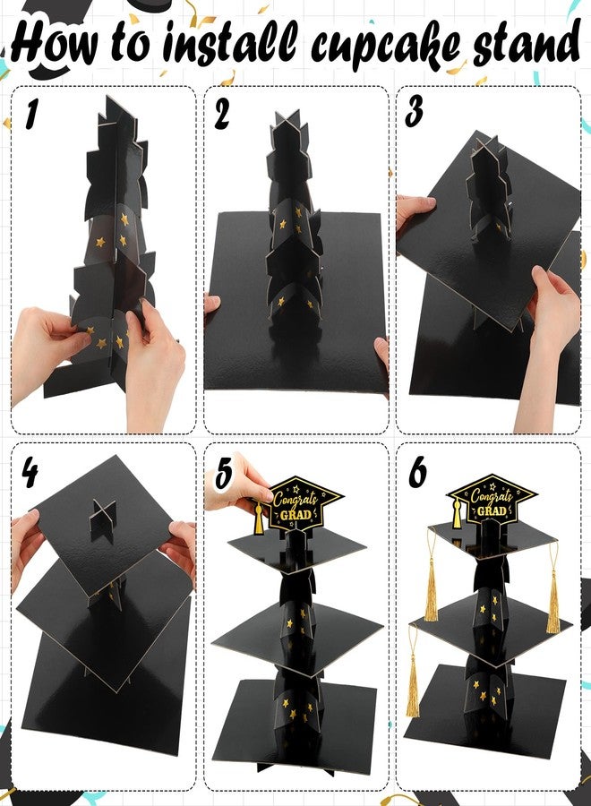 Mooliwe 2 Set Graduation Cap Cupcake Stand with 24 Graduation Cupcake Toppers 6 Tassel Graduation Party Decorations Graduation Cardboard Cake Dessert Holder Tower for 2026 Congrats Grad Party Supplies - Image 2
