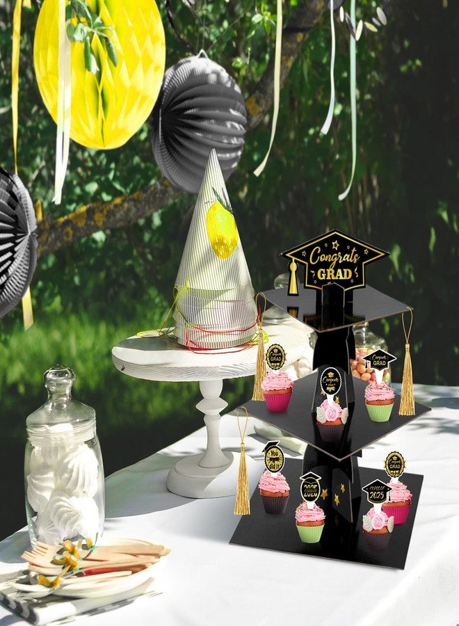 Mooliwe 2 Set Graduation Cap Cupcake Stand with 24 Graduation Cupcake Toppers 6 Tassel Graduation Party Decorations Graduation Cardboard Cake Dessert Holder Tower for 2026 Congrats Grad Party Supplies - Image 4