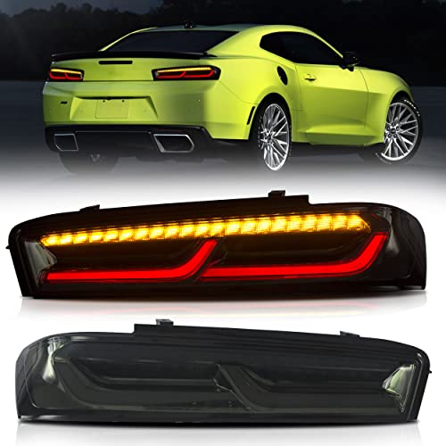 VLAND Taillights Assembly Fit for 2016-2018 Chevrolet Camaro 6th Gen(LS, LT, RS, SS, ZL1), Plug-and-play, Yellow Turn Signal, Smoked - Image 1