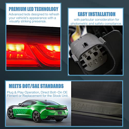 VLAND Taillights Assembly Fit for 2016-2018 Chevrolet Camaro 6th Gen(LS, LT, RS, SS, ZL1), Plug-and-play, Yellow Turn Signal, Smoked - Image 5