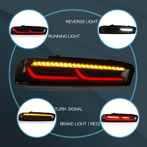 VLAND Taillights Assembly Fit for 2016-2018 Chevrolet Camaro 6th Gen(LS, LT, RS, SS, ZL1), Plug-and-play, Yellow Turn Signal, Smoked - Image 3