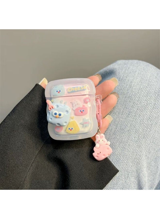 Beiyipin Gradient Cute Blue Cheese Case For Airpods 2nd Generation Apple Earphones, Compatible With Bluetooth 1st And 2nd Generatio - Image 1