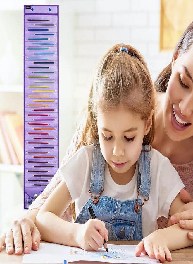 ANZORG Hanging Pencil Holder Classroom Pencil Parking Pocket Chart Numbered Pencil Dispenser Organizer as Back to School Essentials (2 Pack-Purple) - Image 5