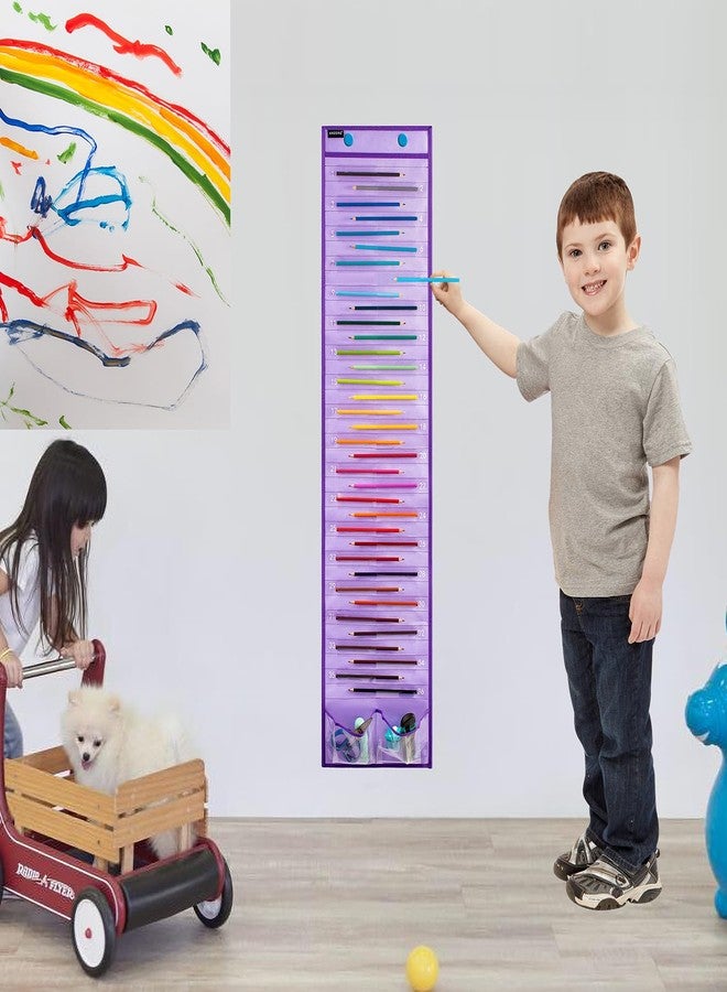 ANZORG Hanging Pencil Holder Classroom Pencil Parking Pocket Chart Numbered Pencil Dispenser Organizer as Back to School Essentials (2 Pack-Purple) - Image 2