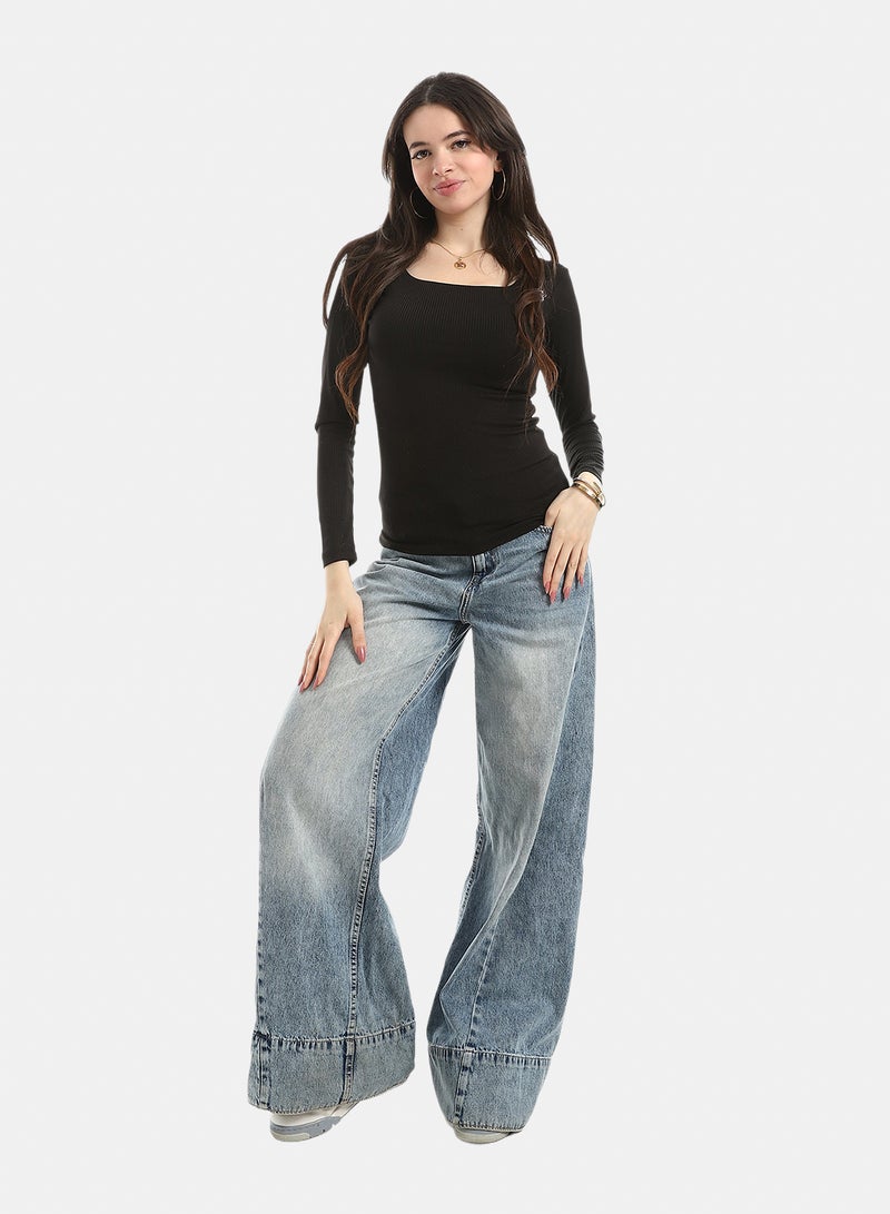 Andora Long Sleeves Ribbed Top - Black - Image 3