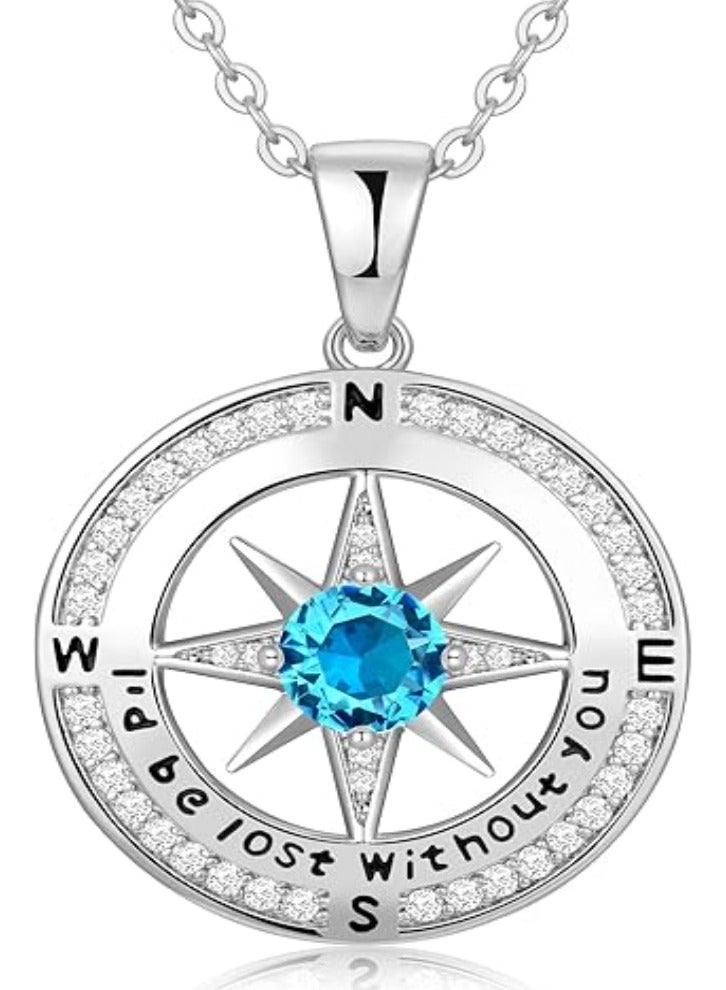 Zifeel Compass Necklace Gifts for Women wife - S925 Sterling Silver Birthstone Necklaces for Women - Anniversary Birthday Gifts for Her Wife Girlfriend - Valentines Day Mom Mothers Day  Gifts Jewelry for Women - Image 1