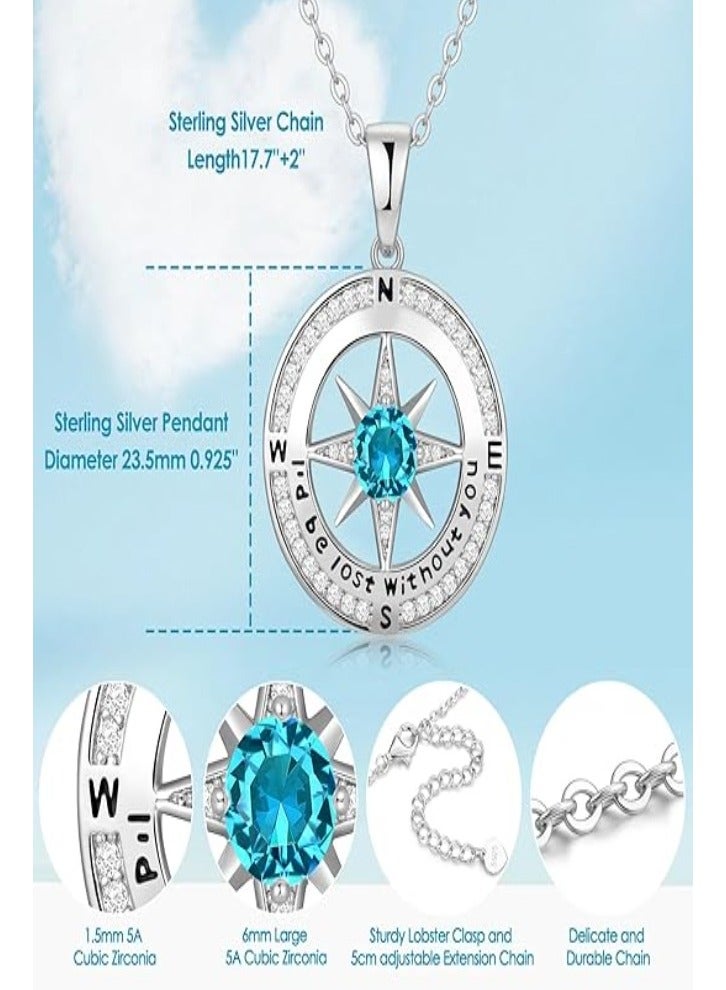 Zifeel Compass Necklace Gifts for Women wife - S925 Sterling Silver Birthstone Necklaces for Women - Anniversary Birthday Gifts for Her Wife Girlfriend - Valentines Day Mom Mothers Day  Gifts Jewelry for Women - Image 4