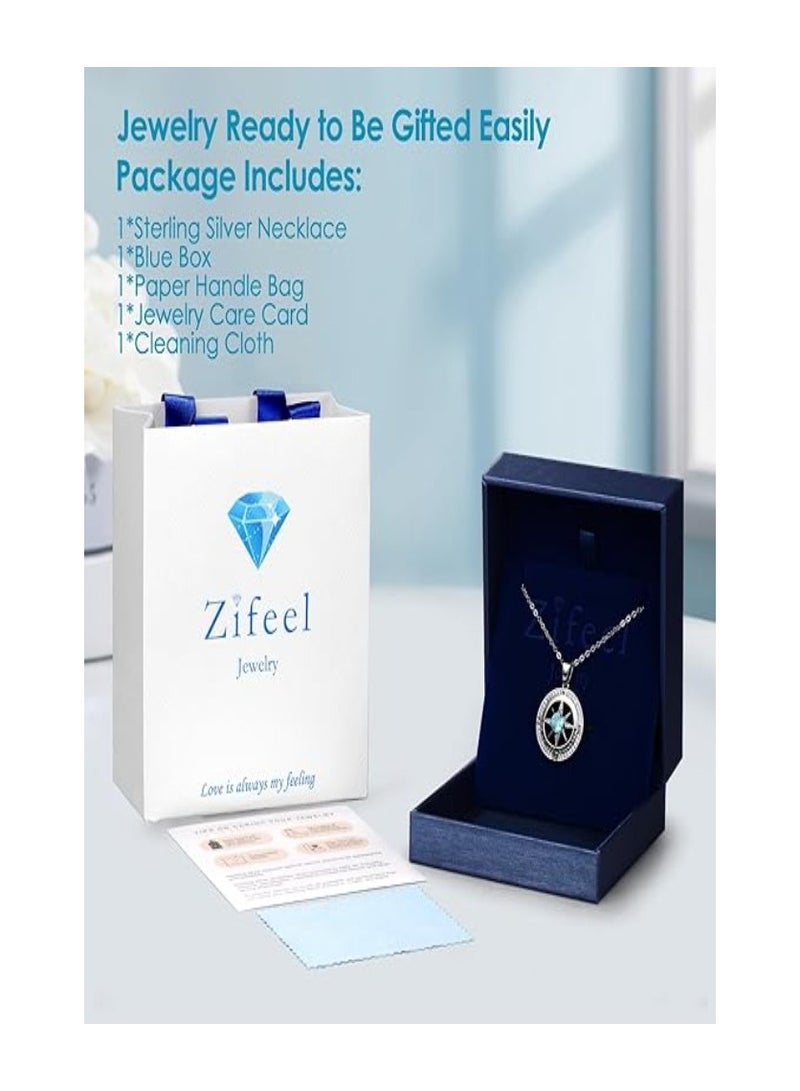 Zifeel Compass Necklace Gifts for Women wife - S925 Sterling Silver Birthstone Necklaces for Women - Anniversary Birthday Gifts for Her Wife Girlfriend - Valentines Day Mom Mothers Day  Gifts Jewelry for Women - Image 5