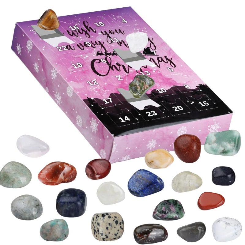 Christmas Advent Calendar: 24 Daily Polished Crystal Blind Box - Pink Themed Festive Countdown With Energy Healing Benefits for Crystal Enthusiasts Holiday Lovers - Image 1