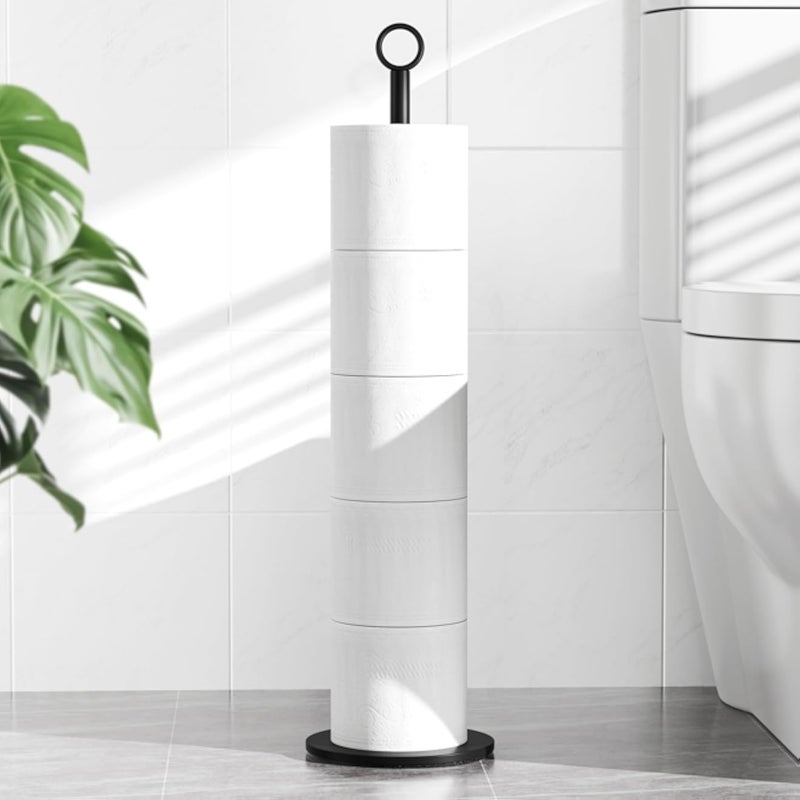 حامل ورق تواليت نيفجاف - مزود بوظيفة احتياطية، حامل تخزين ورق تواليت قائم بذاته، حامل ورق تواليت من الفولاذ المقاوم للصدأ للحمام وتخزين لفائف ورق التواليت الاحتياطية