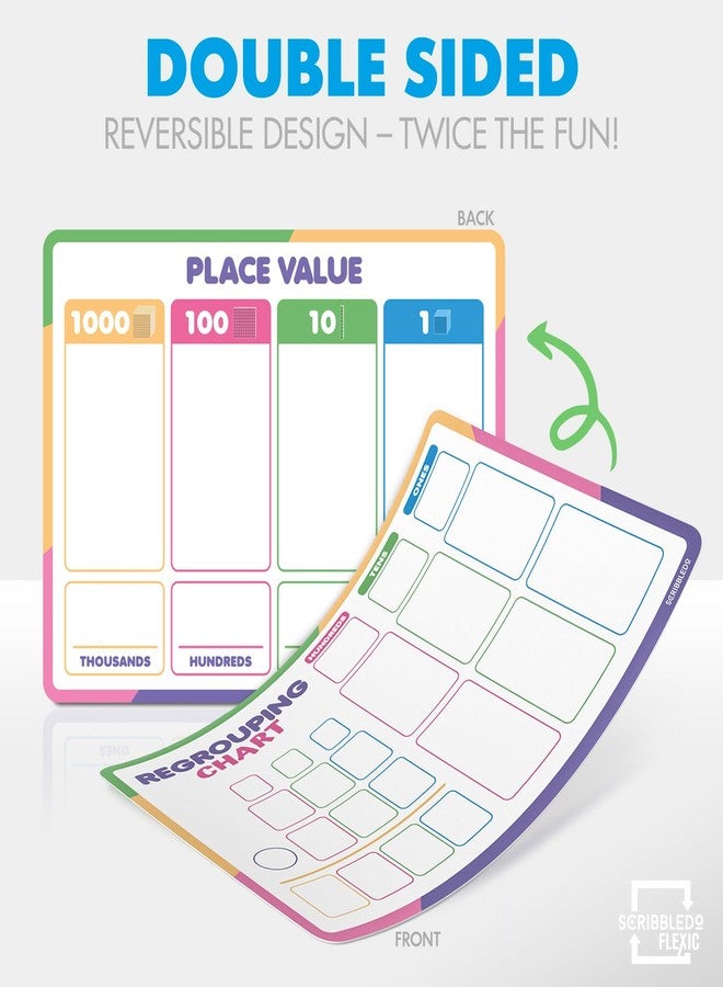 Scribbledo Place Value Chart & Regrouping Dry Erase Sheets Base Ten, Addition & Subtraction Math Practice for Kids, Classroom Supplies, Double Sided 10 Pack - Image 2