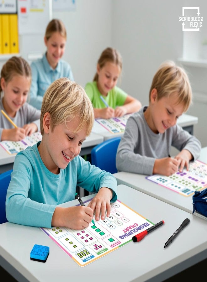 Scribbledo Place Value Chart & Regrouping Dry Erase Sheets Base Ten, Addition & Subtraction Math Practice for Kids, Classroom Supplies, Double Sided 10 Pack - Image 5