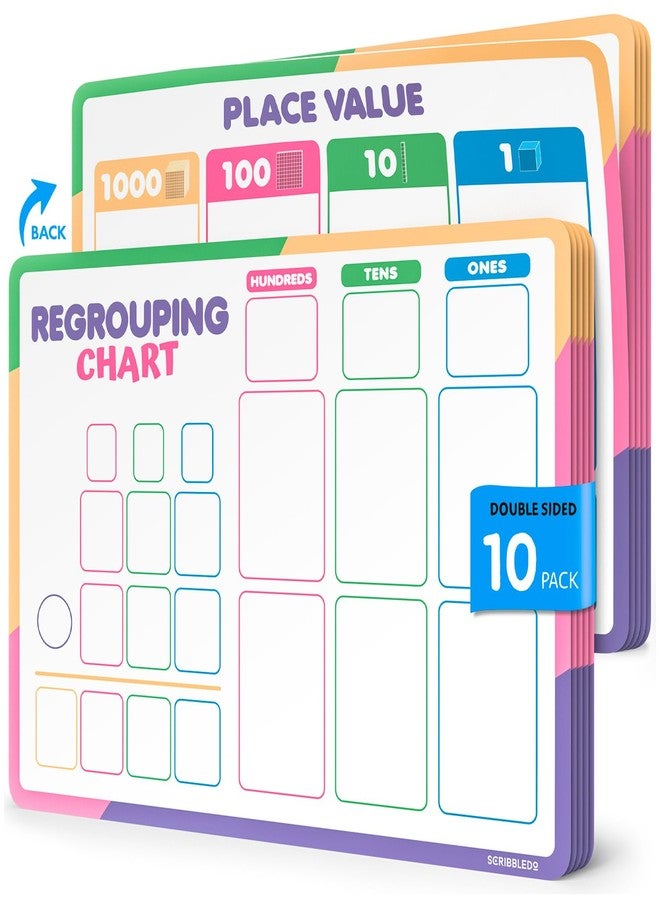 Scribbledo Place Value Chart & Regrouping Dry Erase Sheets Base Ten, Addition & Subtraction Math Practice for Kids, Classroom Supplies, Double Sided 10 Pack - Image 1