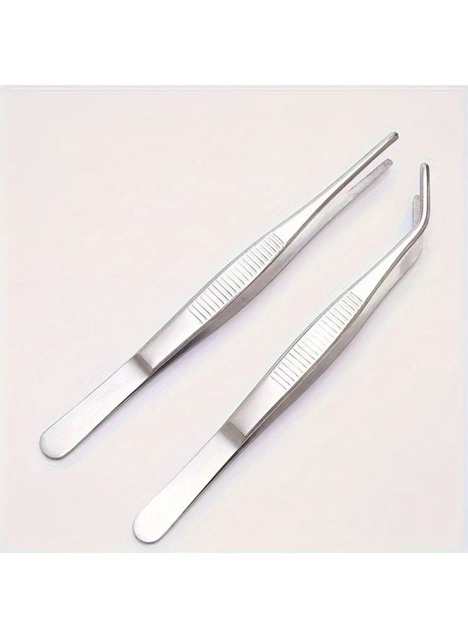 Stainless Steel Tweezers Set 1 Straight Head And 1 Elbow For Crafts Artworks Laboratory - Image 2