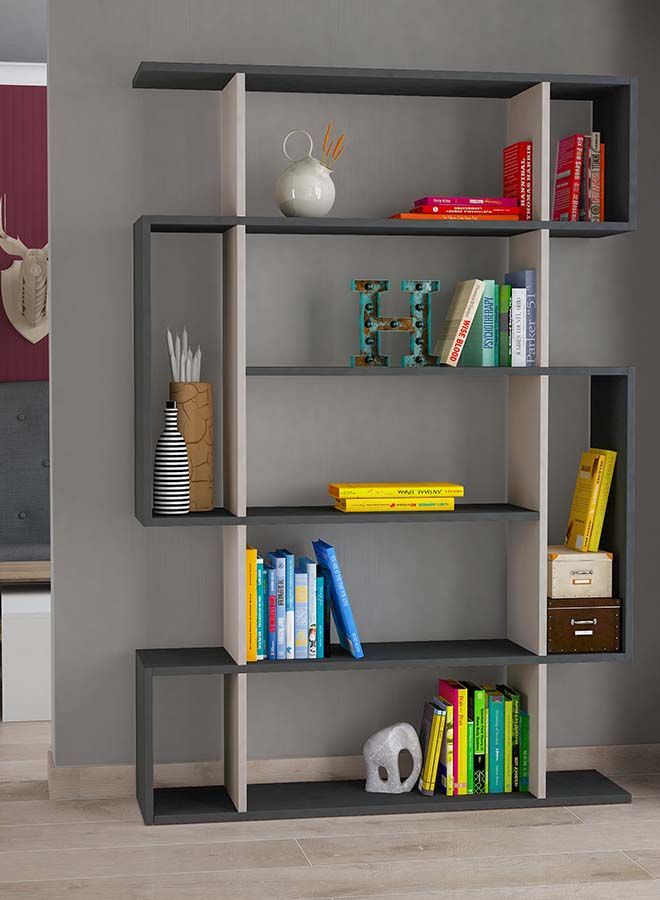 Mourah Home Mito Bookcase Modern Book Shelf Cabinet 6 Tier Multi Storage Bookshelf Rack Display Unit For Bedroom Living Room Cabinet Home  25.5X161X108.5Cm (Dark Grey/Light Mocha) - Image 1