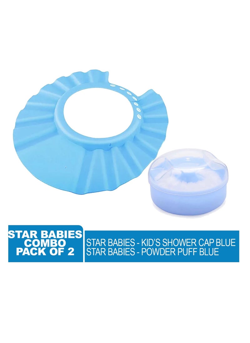 STAR BABiES Star Babies - Combo Pack of 2- Kids Powder Puff  with Kids Shower Cap - Blue  - Image 2