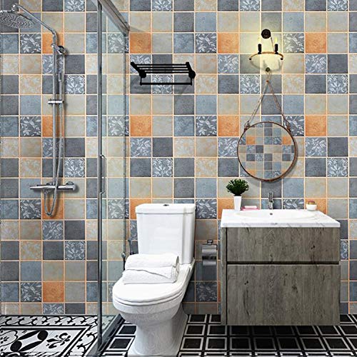 wolpin Kitchen Wallpaper Wall Sticker (45 x 300 CM, Blue & Orange) | Kitchen Tiles Pattern | DIY Wall Stickers for Stove Backsplash Countertop | Self Adhesive PVC Vinyl Decorative Home Décor Roll - Image 5