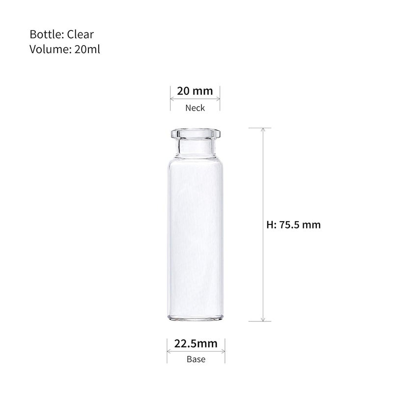 JK Scientific 20mL Headspace Vials, 20mm Crimp-top, Flat Bottom, Clear Glass (Pack of 100) - Image 2