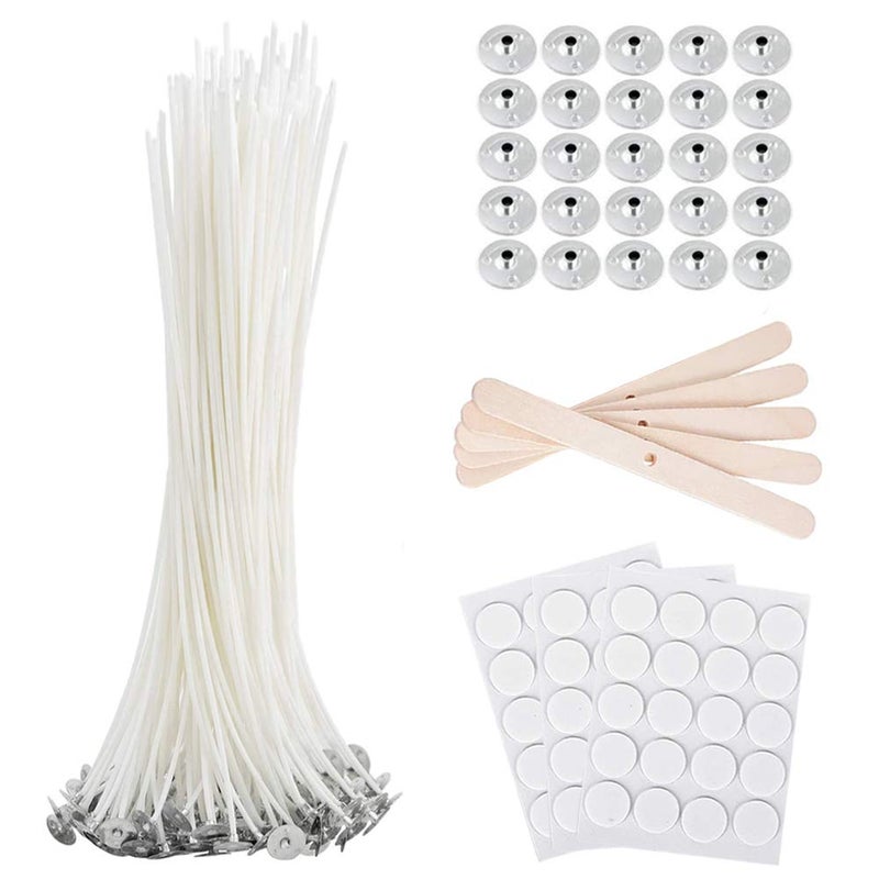Bulk Cotton Candle Wick 8 PreWaxed 80 Pcs with 60Pcs Candle Wick Stickers 5Pcs Candle Wick Centering Device and 20PCS Metal Tabs for Candle Making 80pcs 20cm Wick kit