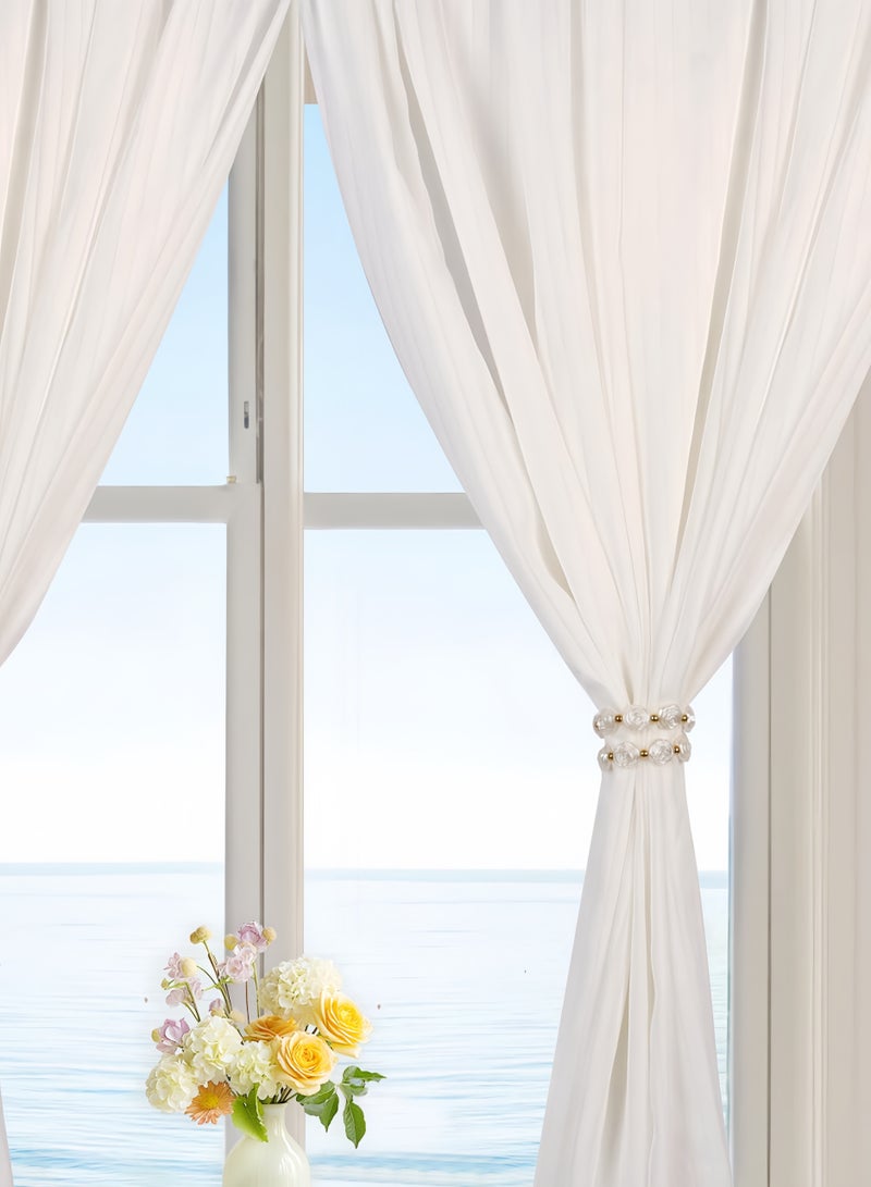 Camellia Magnetic Curtain Tiebacks, 2 Pack Flower Magnetic Curtain Tie Backs, Magnetic Curtain Holdbacks with Double Elastic Cord for Thin or Thick Home Hotel Office Curtains（White） - Image 4