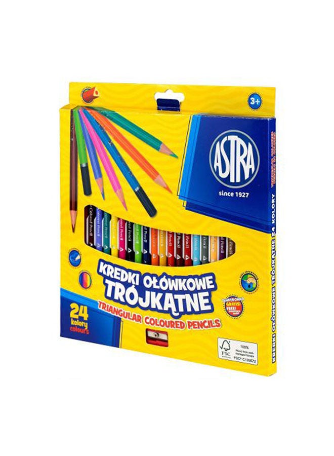 Astra Triangular Colored Pencils 24 Colors With Sharpener