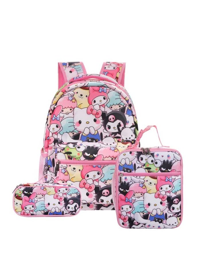 Generic Cartoon Kulomi Kuromi three-piece set Cinnamon dog KT schoolboy school bag kids cartoon backpack backpack,D8 Kulomi three-piece set 01  - Image 1