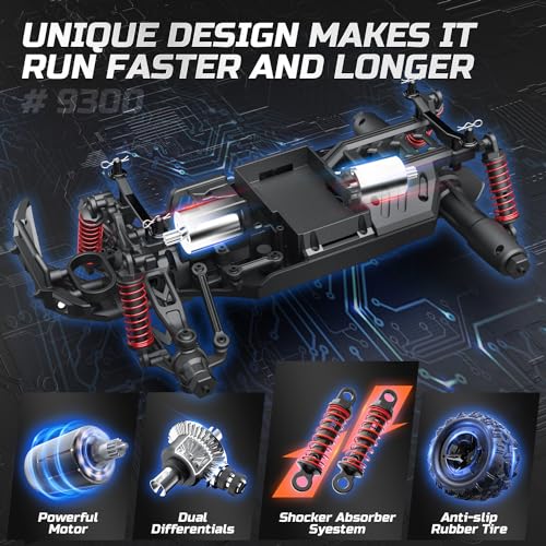 DEERC 9300E Remote Control Car High Speed RC Cars for Kids Adults 116 Scale 40 KMH 4WD Off Road Monster Trucks24GHz All Terrain Toy Trucks with 2 Rechargeable Battery - Image 5