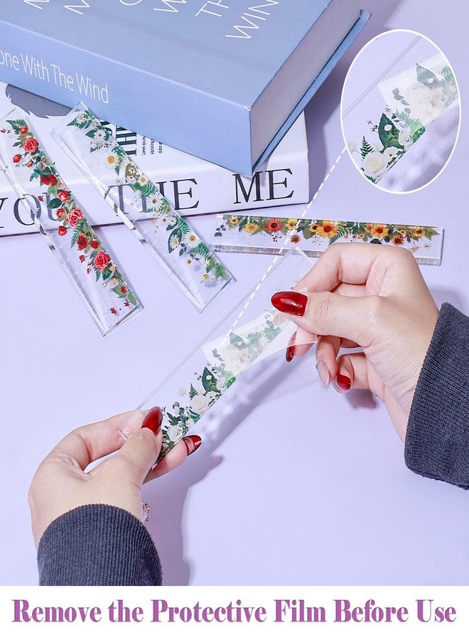 BAYTORY 4 Pack Clear Plastic Rulers 6 Inch, Aesthetic Acrylic Small Ruler, Measuring Drafting Metric Bulk Ruler with Centimeters for School Home Office (Clear Flower 6 Inch) - Image 4