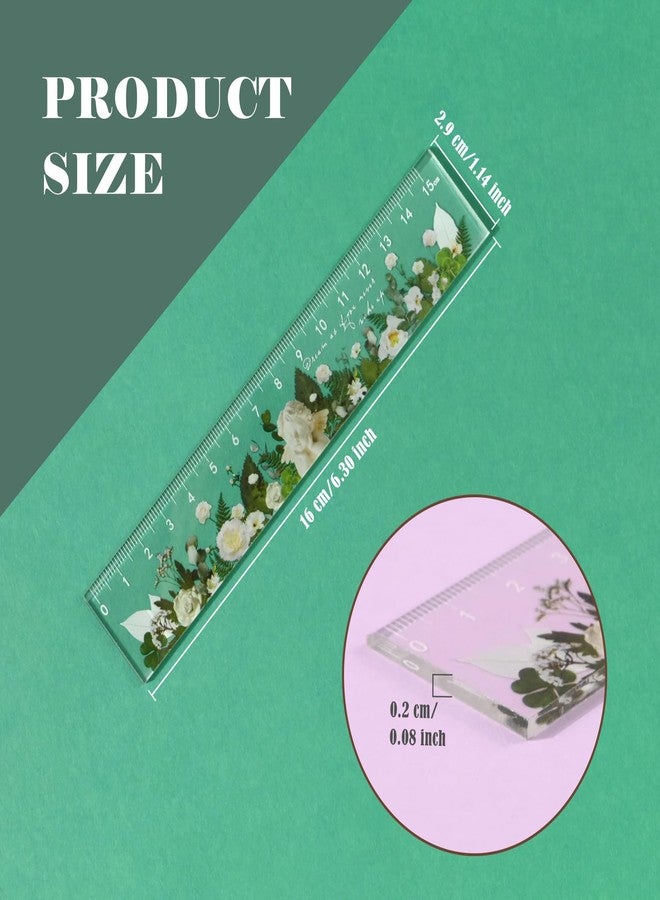 BAYTORY 4 Pack Clear Plastic Rulers 6 Inch, Aesthetic Acrylic Small Ruler, Measuring Drafting Metric Bulk Ruler with Centimeters for School Home Office (Clear Flower 6 Inch) - Image 2
